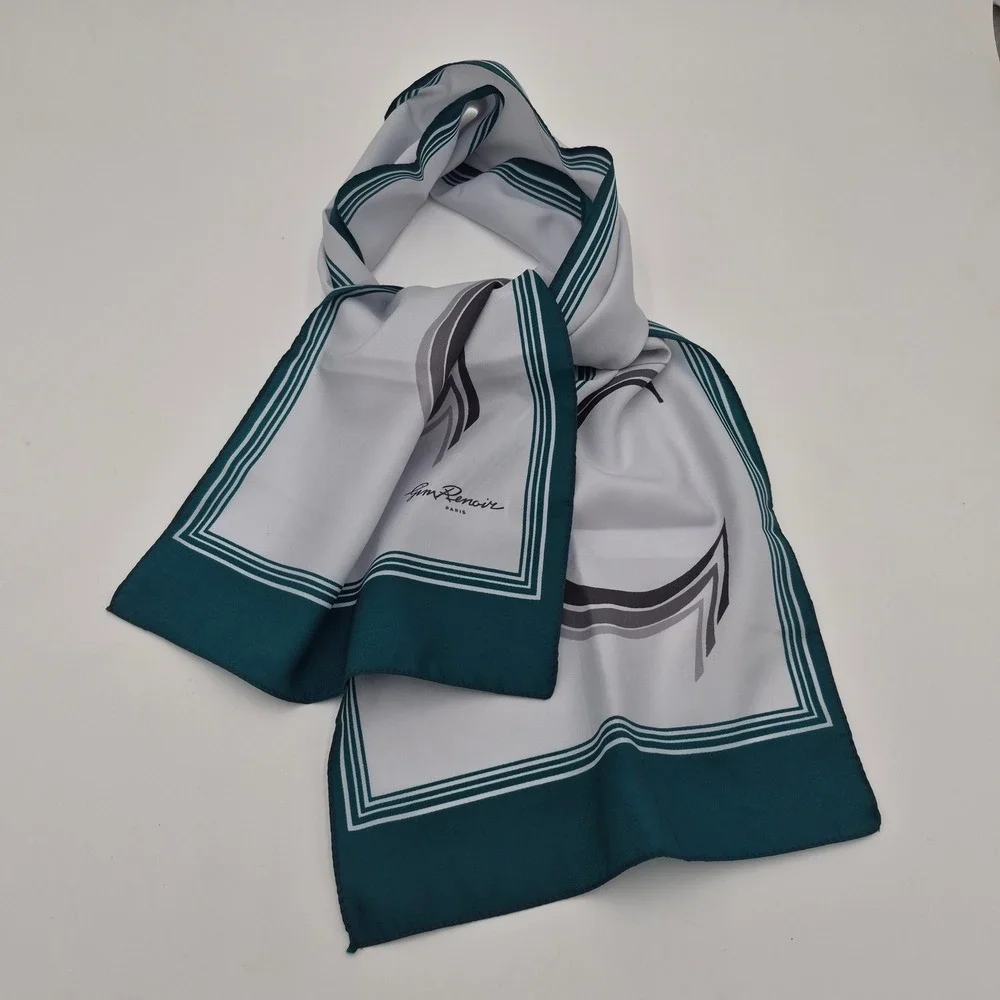 Gim Renoir Paris Vintage Scarf Teal Green White Italy Graphic G Logo Oblong